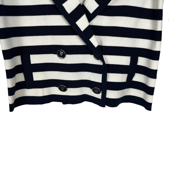 GIANNI BINI Women's Striped Dark Navy Blue White Silk Blend Knit Blazer Jacket L - Picture 5 of 8